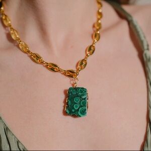 Gold and Green Malachite stonePendant Necklace
